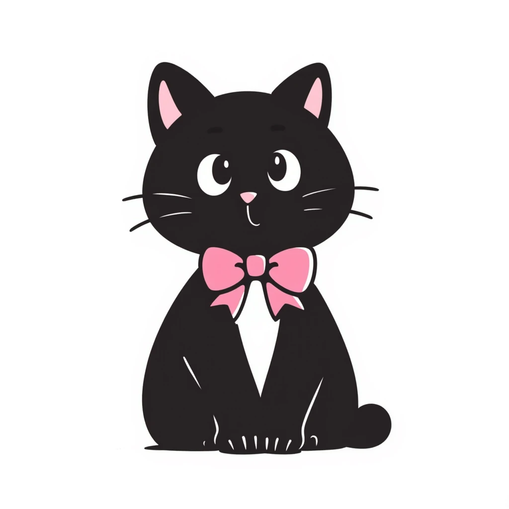 hand-drawn doodle of a kitten with a pink bow emoji