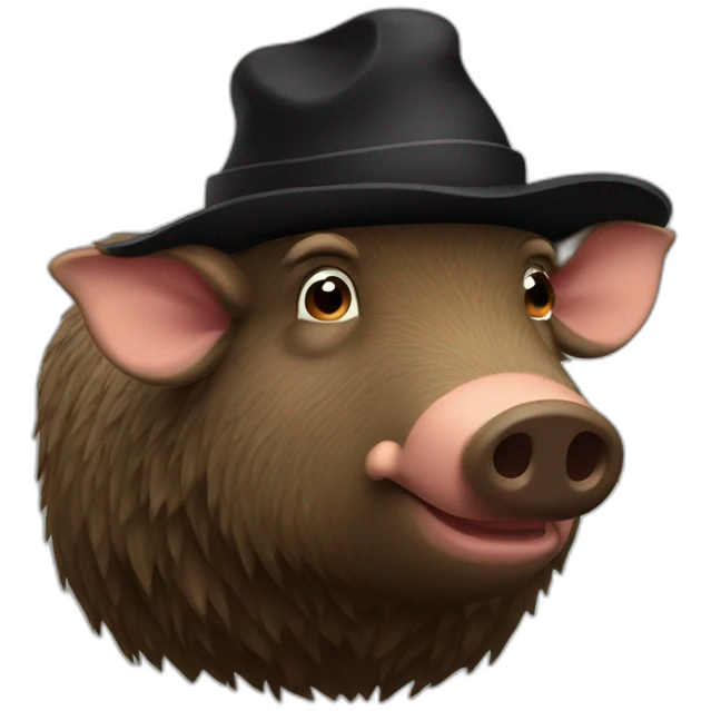 profile really sad big brown boar with black winter hat emoji