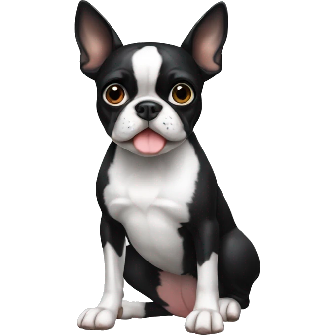 boston terrier sitting and offering a paw to shake emoji