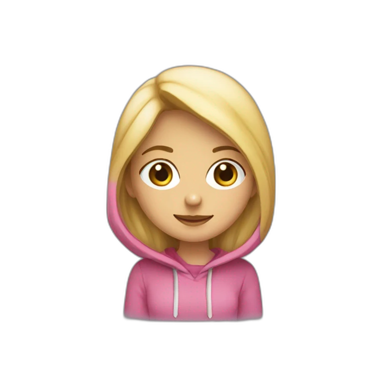 una chica rubia con una sudadera y una capucha saludando emoji