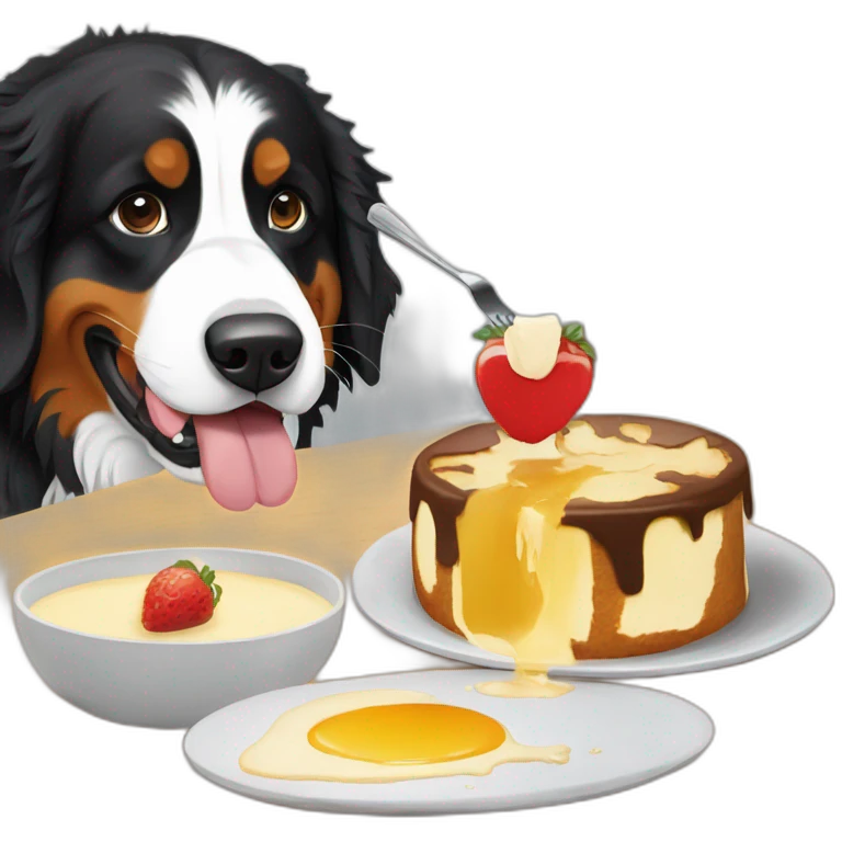 bernese mountain dog eating swiss fondue emoji