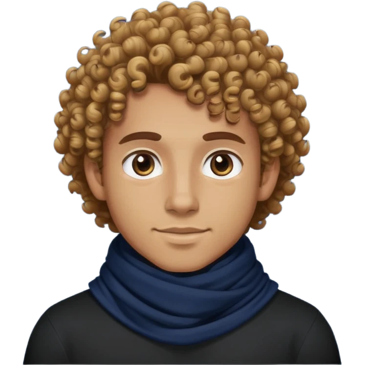 tan skin guy, curly hair, black shirt with navy scarf emoji