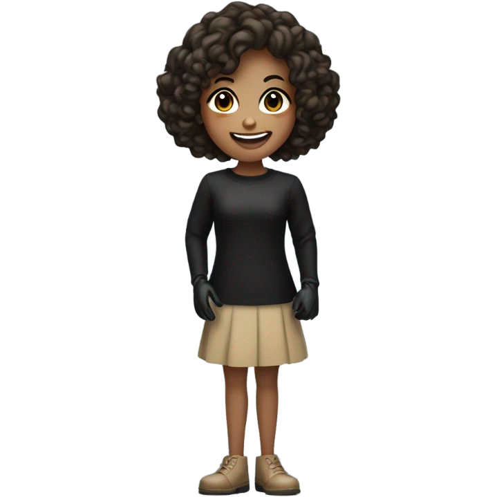 smiling girl in black gloves curly bob brown haircut  emoji