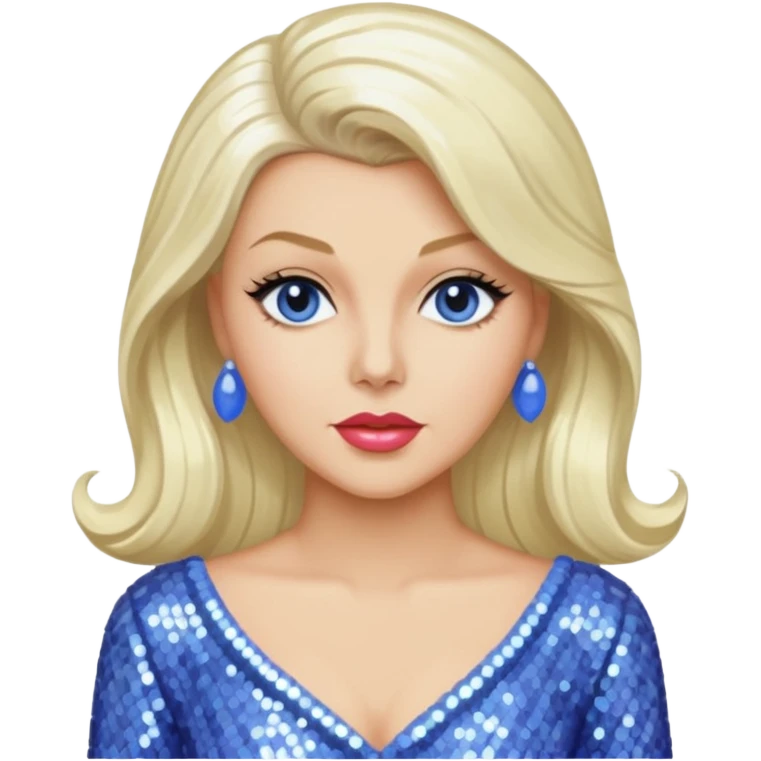 Lana Turner with long platinum blonde hair, periwinkle sequin outfit  emoji