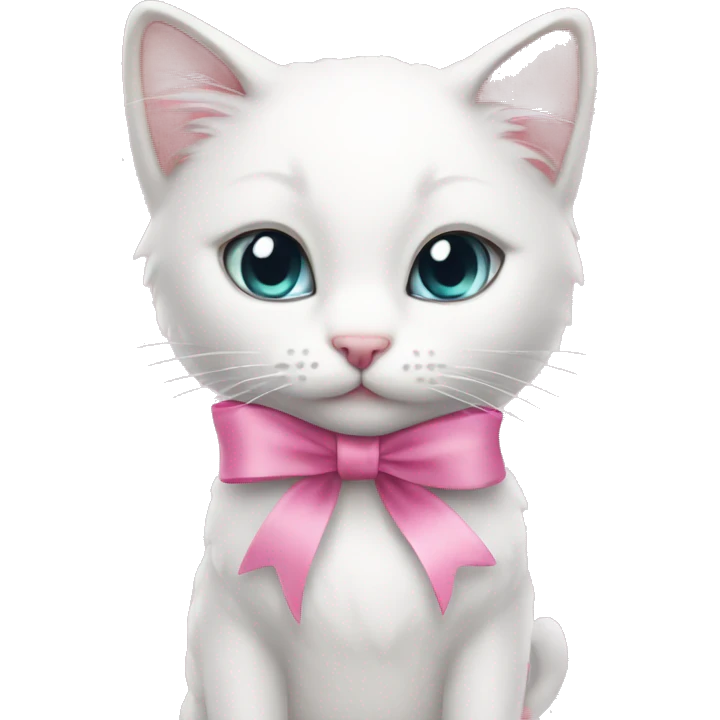 White kitty with pink ribbon on head emoji
