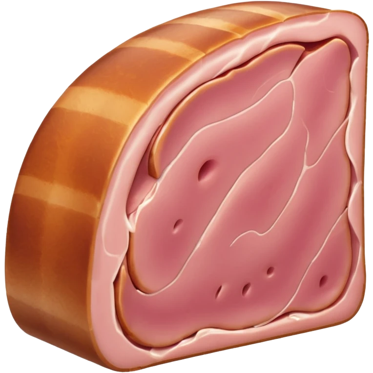 cooked ham, one or two thin folded slices, pale pink, smooth edges, glossy moist texture, natural curve, gentle folds, subtle white fat marbling, uniform delicate color, no bread, plate, packaging, or faces, clean 3D, soft shadows, transparent background, emoji scale emoji