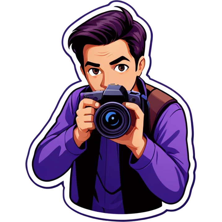 Photographer wearing purple emoji