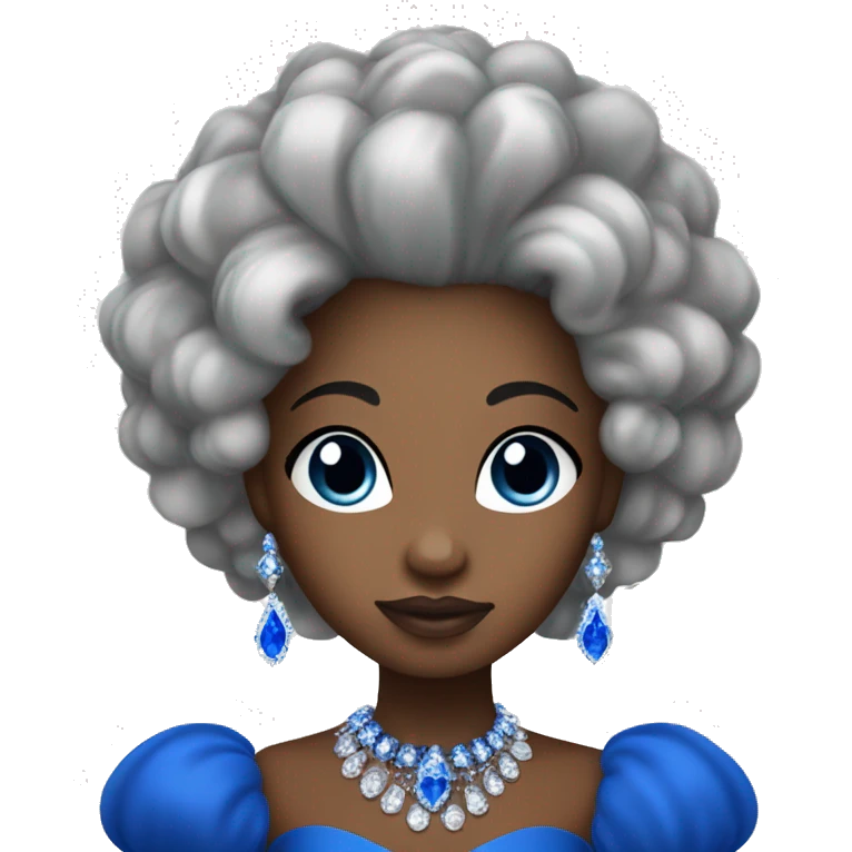 Black princess with a royal blue dress and gloves, with puffy hair with diamond hair accessoies emoji