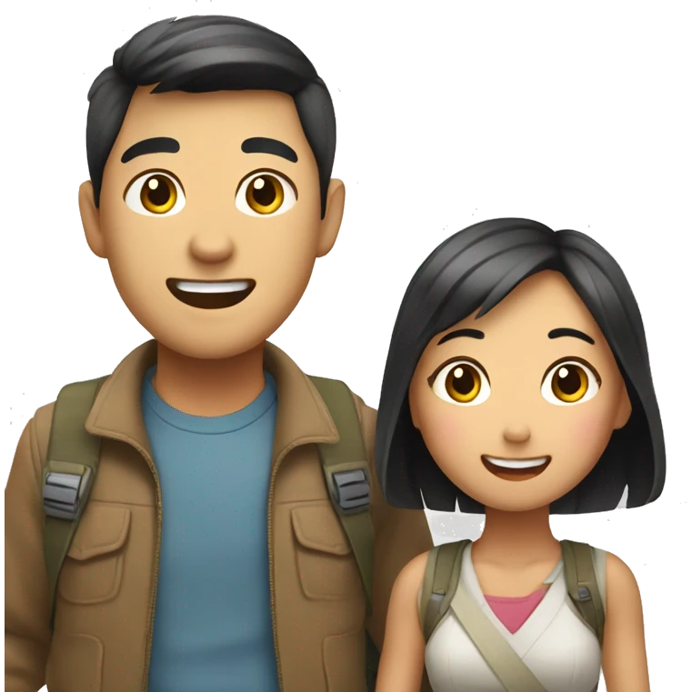 Cute Asian couple excitedly traveling  emoji