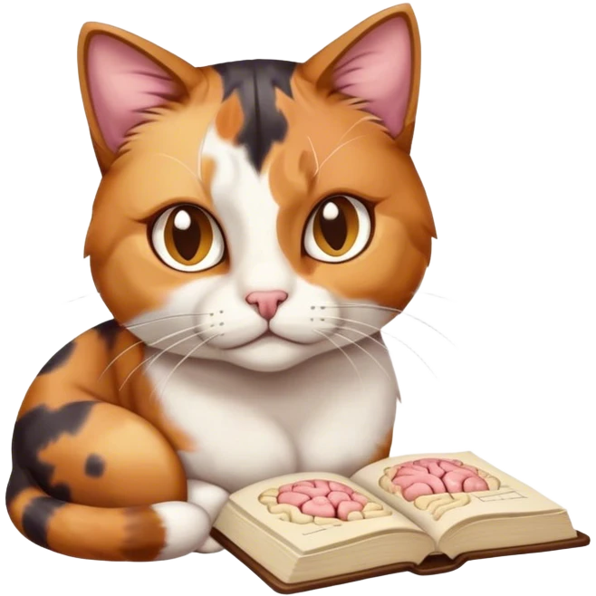 a hijbi cat studying brai emoji