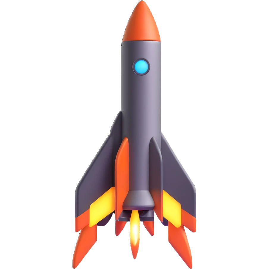 Retrofuturistic atomic rocket with chrome details emoji