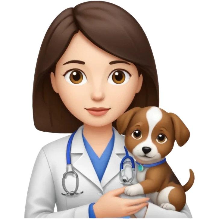 brunette woman veterinarian with puppy emoji