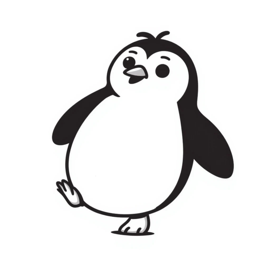 Funny cartoon penguin waddling emoji