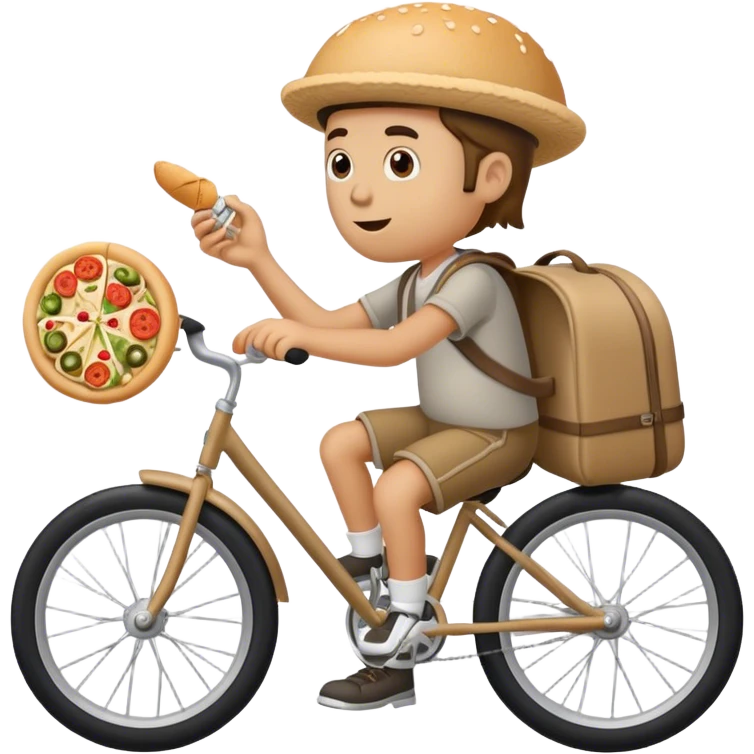 A hobo eating a gyro while riding a bicycle with training wheels and doing a wheele emoji