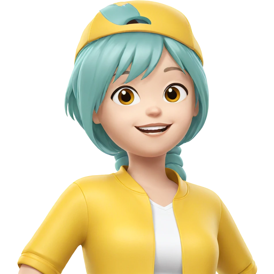 smiling girl in baseball cap emoji