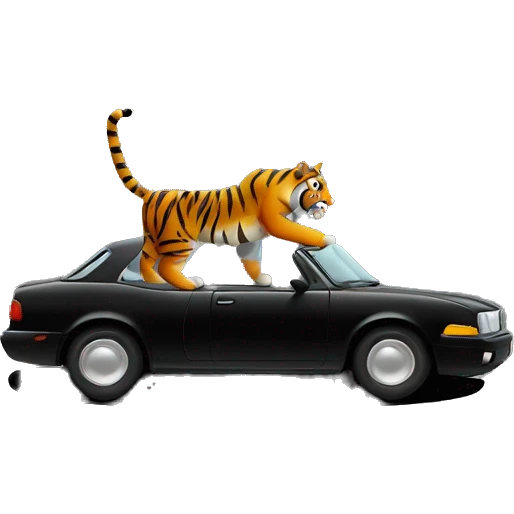 tiger driving black car emoji