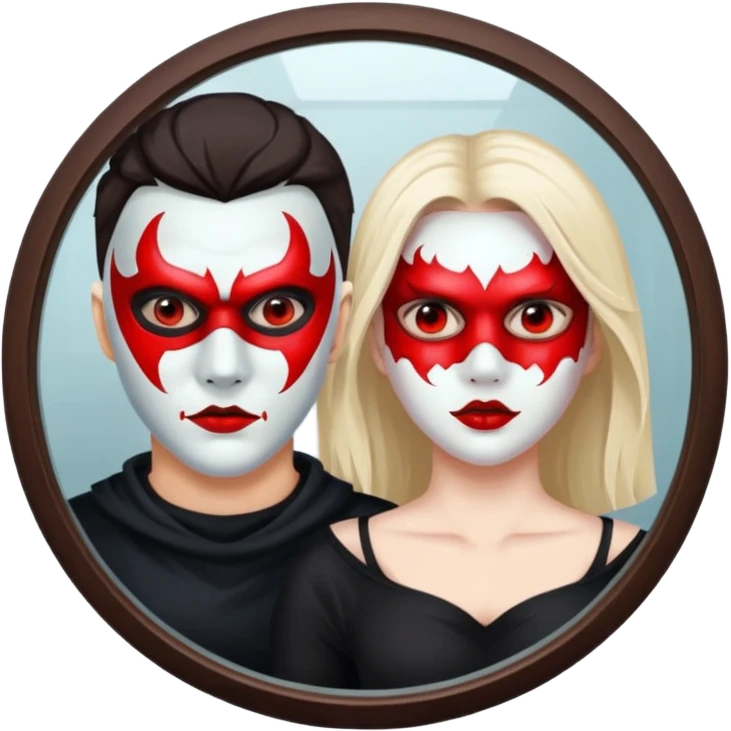 Man killer on mask in mirror behind woman emoji