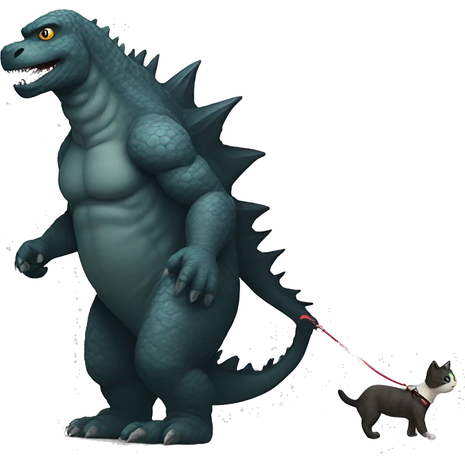 Godzilla walking his pet cat wit a leash emoji