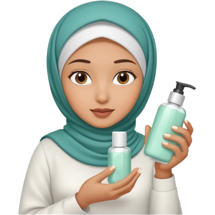 wanita berhijab lagi skincare emoji