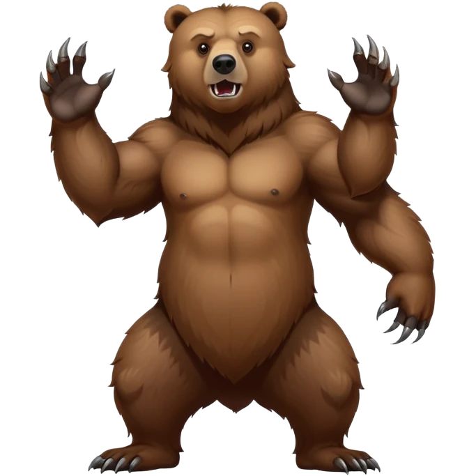 Intimidating brown grizzly bear standing on hind legs, showing claws and fierce expression emoji