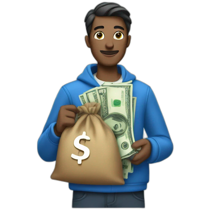 man with money bag in blue cloths emoji