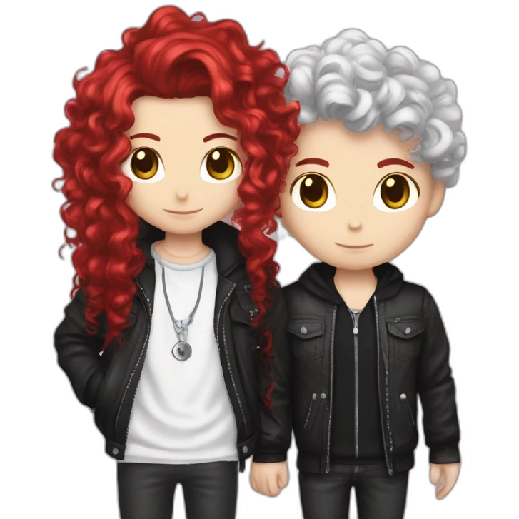 brown curly hair goth boy and long red hair hello kitty girl couple  emoji