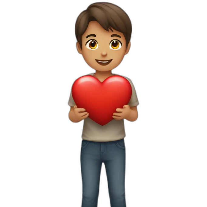 a boy who gives a red heart to a girl , emoji style emoji