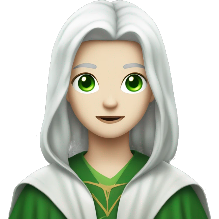 teenage white-skinned wizard with black hair green eyes in green disgue emoji