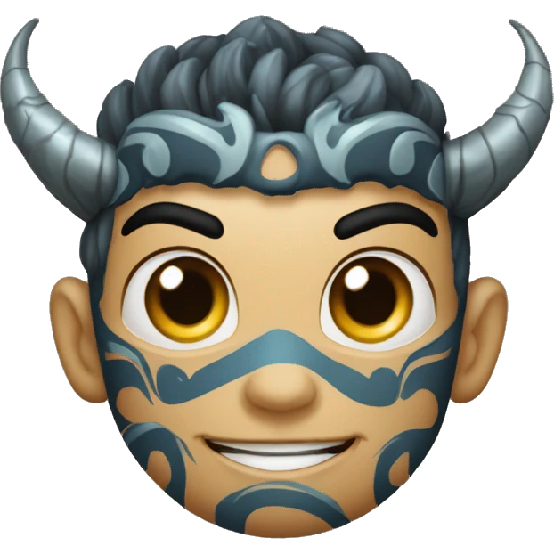 Crie um emoji de um cara de 31 anos, com uma tatuagem de dragão no peito e outra tribal no braço, vista dele de terno emoji