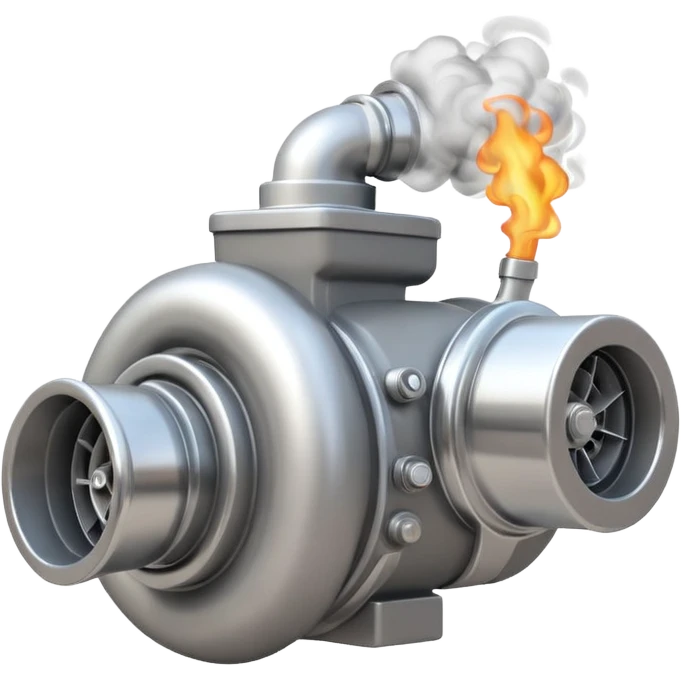 Emoji of a turbocharger blowing boost with cartoon smoke puffs emoji