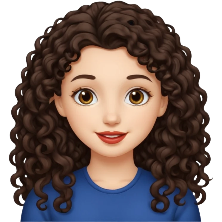White girl with dark curly long middle part hair kiss emoji