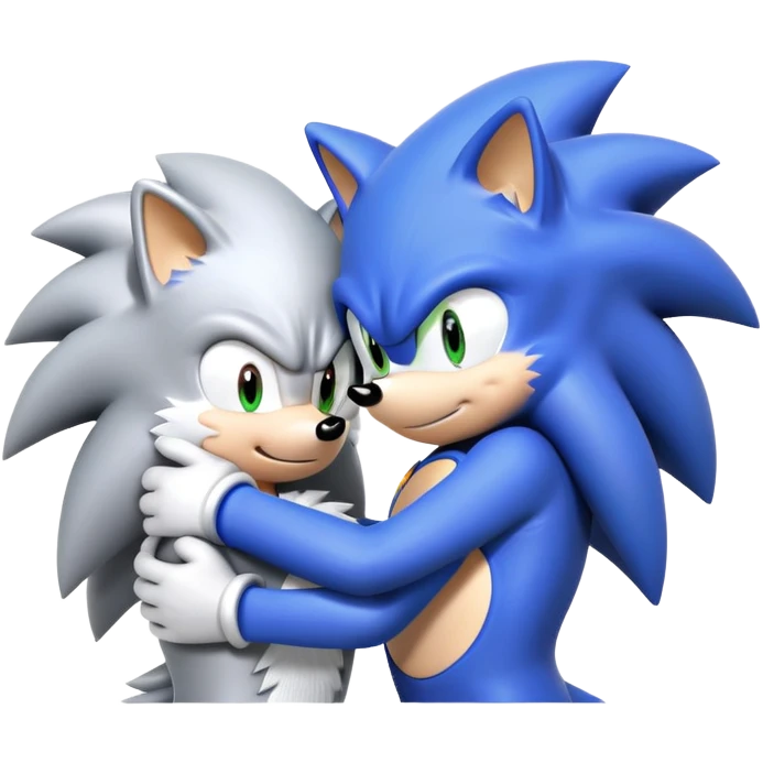 Sonic the Hedgehog and Silver the Hedgehog hugging each other emoji