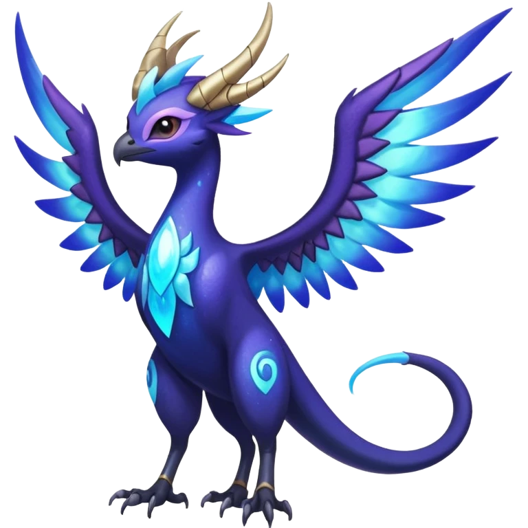 Starlit Glimmer-Blue Galaxy-Haloed Luminous Astral Feathered Noivern-Lunala-hybrid-creature (full body) emoji