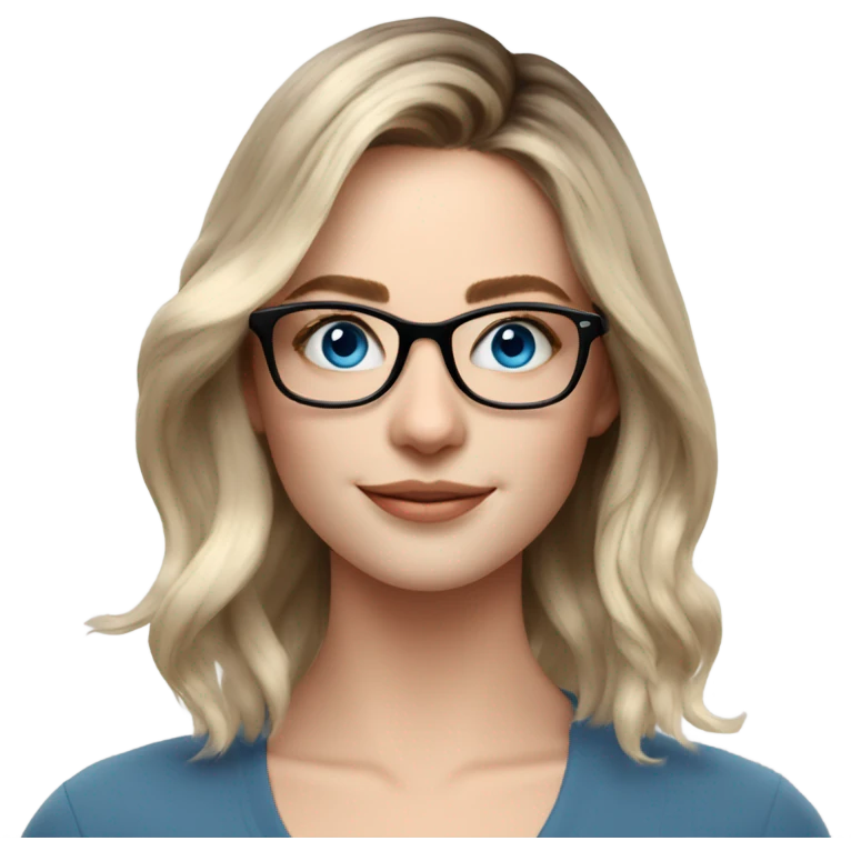 Shoulder length Balayage pale model lady with glasses and blue eyes happy  emoji