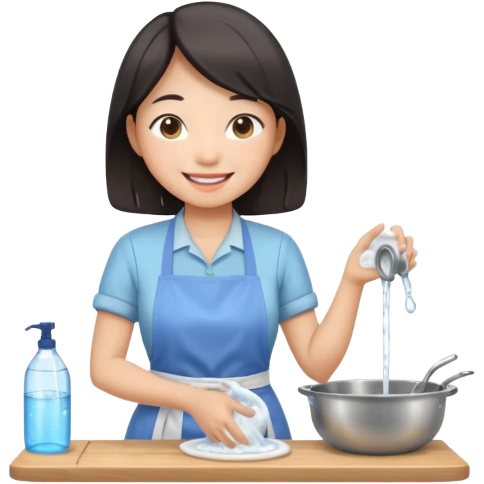 smiling aisan Woman washing dishes emoji