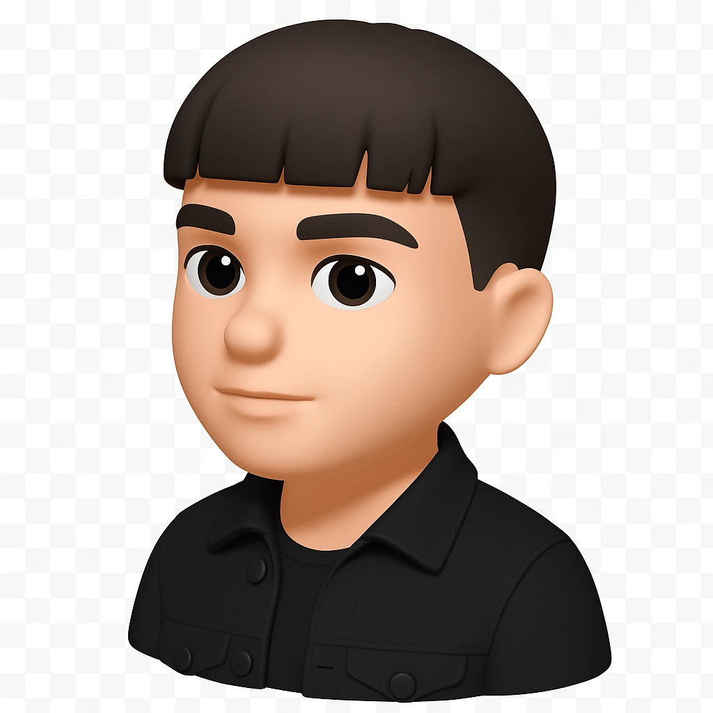 3d-emoji стиль, не жирное, не толстое, не злое, уверенное лицо, в черной джинсовке emoji