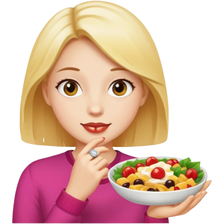 Girl enjoying food with watch emoji