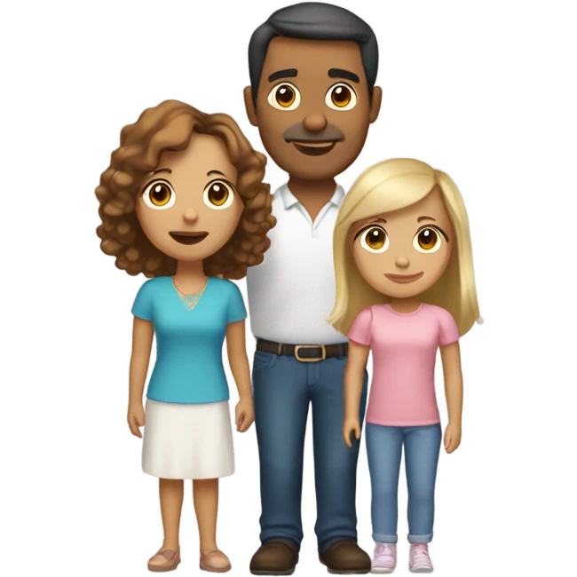 Puerto rican beard short brown hair  husband with blond long hair wife and brown long hair daughter Family  emoji