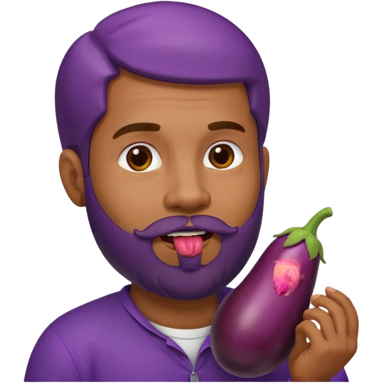 Dominican man with a beard licking eggplant emoji