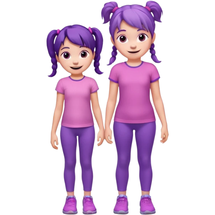 Boo from Monsters Inc, young girl with pigtails, pink t-shirt, purple leggings, smiling, full body emoji