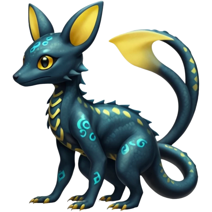 Shiny beautiful gorgeous ethereal Scaley Exotic Salandit-Umbreon-Fakémon-hybrid-creature (full body) emoji
