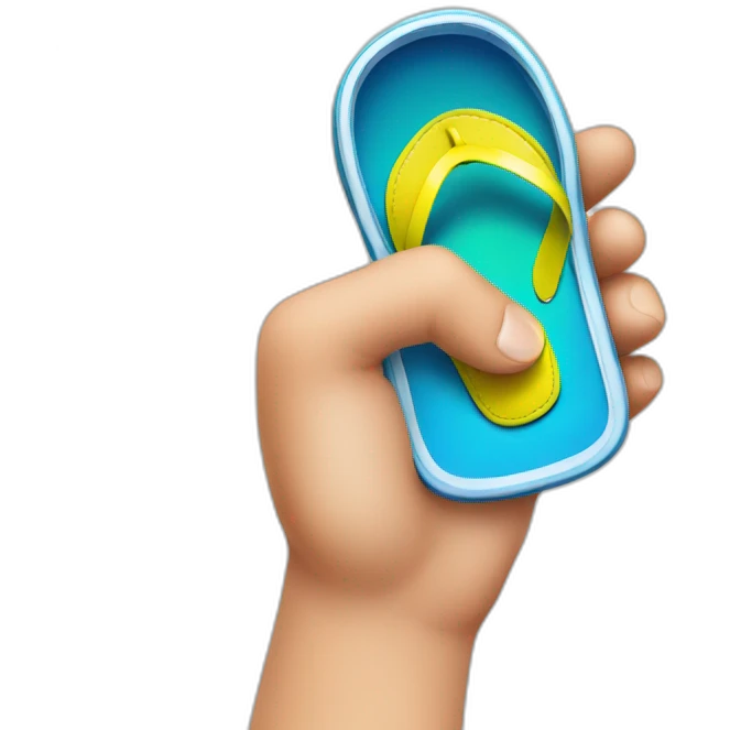 one hand holding a flip flop like a phone emoji
