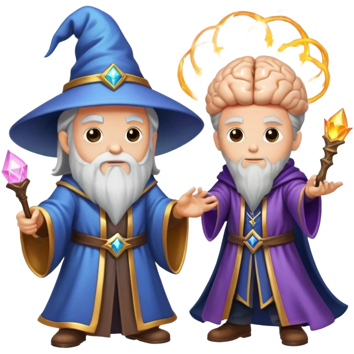 wizard and brain in a magical duel with glowing spell effects emoji