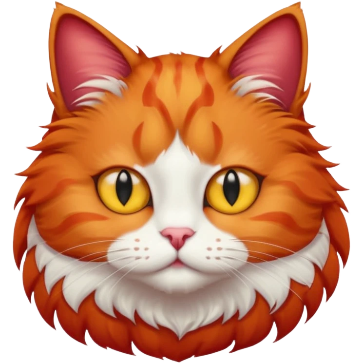red cat with a white breast, a red spot on the chin. yellow eyes. fluffy. emoji