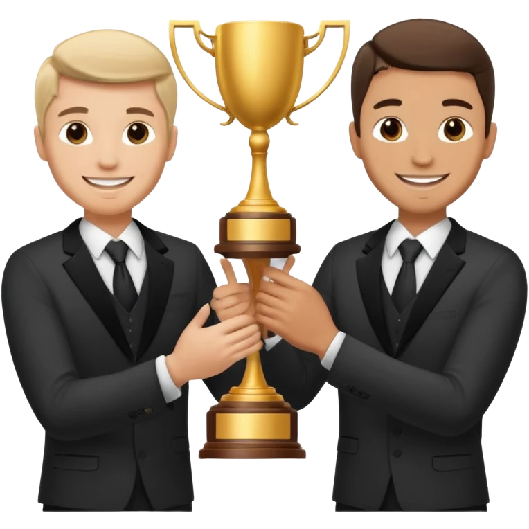 winner ceremony with one guy handing another guy a trophy emoji