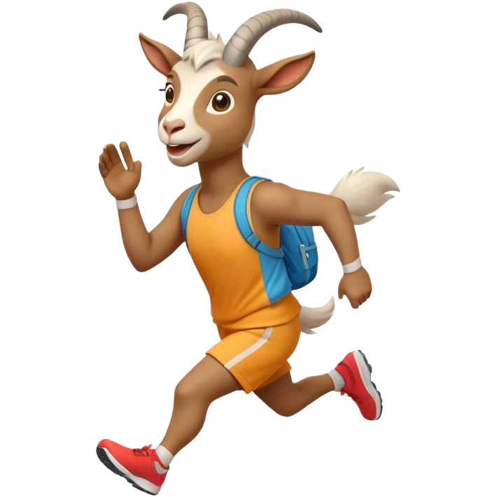 friendly anthropomorphised goat jogging upright in a new outfit, relaxed pose emoji