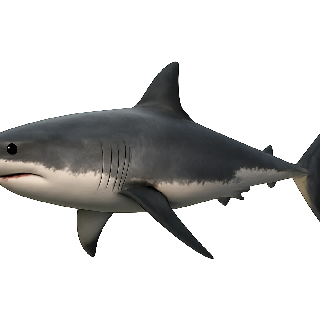 Edit the gray shark emoji to face left in a realistic style. Remove legs and sneakers, keep only the shark. Match the gray color from the reference images. emoji
