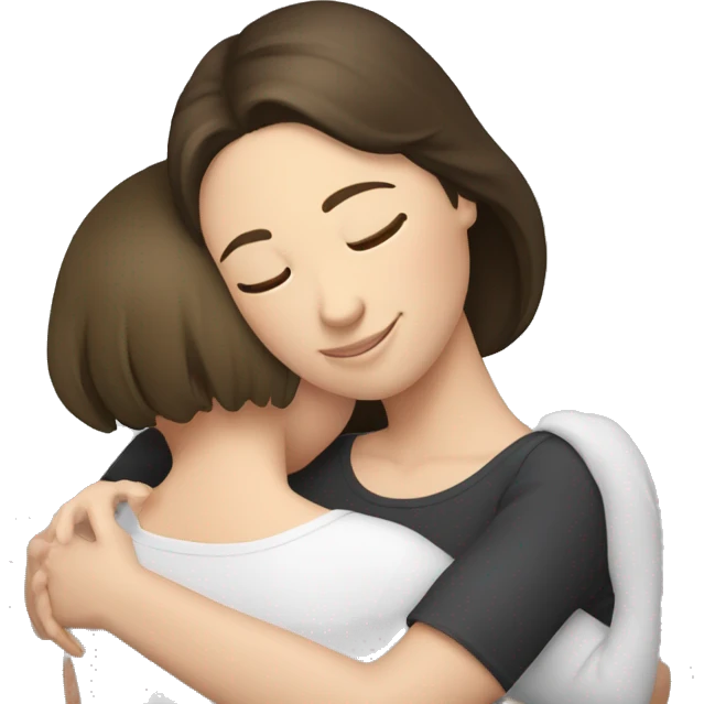 White brunette girl hugging her white brunette mom emoji