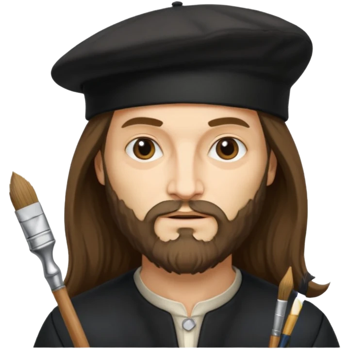 Leonardo da Vinci wear black beret hat, hold a brush emoji