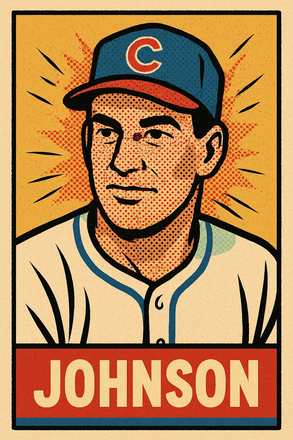 team member card designed like a vintage baseball card, featuring a portrait, name area, and playful team colors emoji